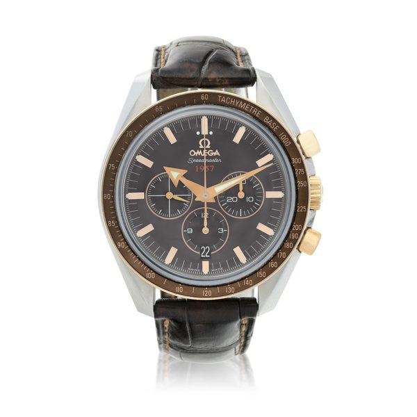 Omega Reference 321.90.42.50.13.002 Broad Arrow  A stainless steel and pink gold automatic chronograph wristwatch with date, Circa 2015
