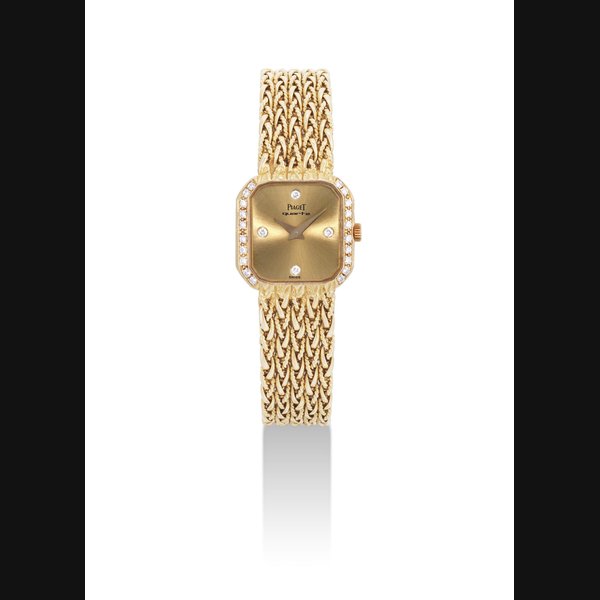 PIAGET. A LADY'S 18K GOLD AND DIAMOND-SET SQUARE BRACELET WATCH SIGNED PIAGET, REF. 89531 P50, CASE NO. 461'865, CIRCA 1990