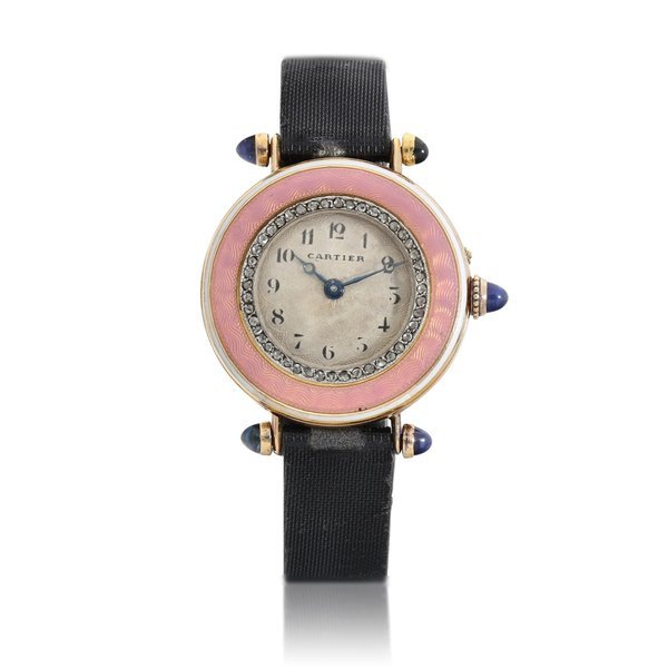 Cartier A yellow gold, enamel and diamond-set wristwatch, Circa 1915 | 卡地亞 黃金鑲琺瑯及鑽石腕錶，約1915年製