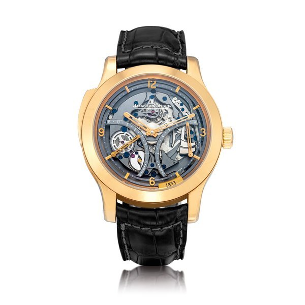 Jaeger-LeCoultre Master Minute Repeater | A limited edition pink gold semi-skeletonised minute repeating wristwatch with spring torque and power reserve indication, Circa 2008 | 積家 Master Minute Repeater | 限量版粉紅金半鏤空三問腕錶，備發條力矩及動力儲備顯示，約2008年製