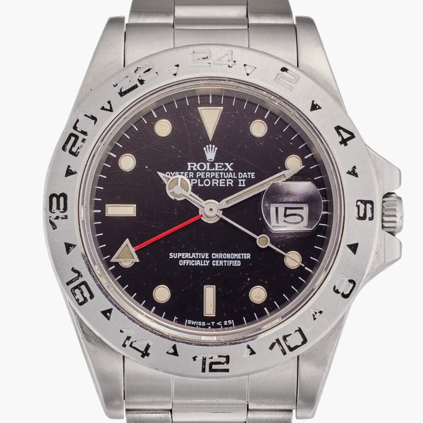 Rolex Reference 16550 Explorer II | A stainless steel automatic dual time zone wristwatch with date and bracelet, Circa 1984