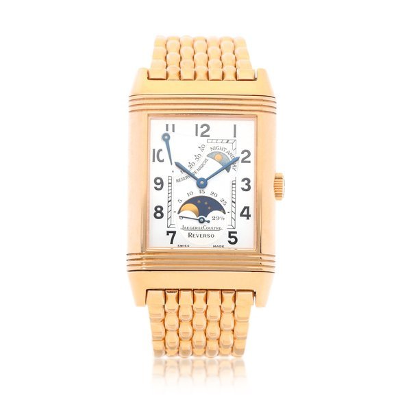 Jaeger-LeCoultre Jaeger-LeCoultre | Reverso Sun Moon, Reference 270.2.63, A pink gold reversible wristwatch with moon phases, power reserve, day and night indication and bracelet, Circa 1995 | 積家 | Reverso Sun Moon 型號270.2.63   粉紅金可翻轉鏈帶腕錶，備月相、動力儲備及晝夜顯示，約1995年製 · 270.2.63