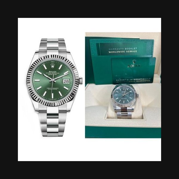 Rolex DatejustOyster 41 mm Oystersteel Mint Green Dial Fluted Bezel Oyster Bracelet Ref 126334