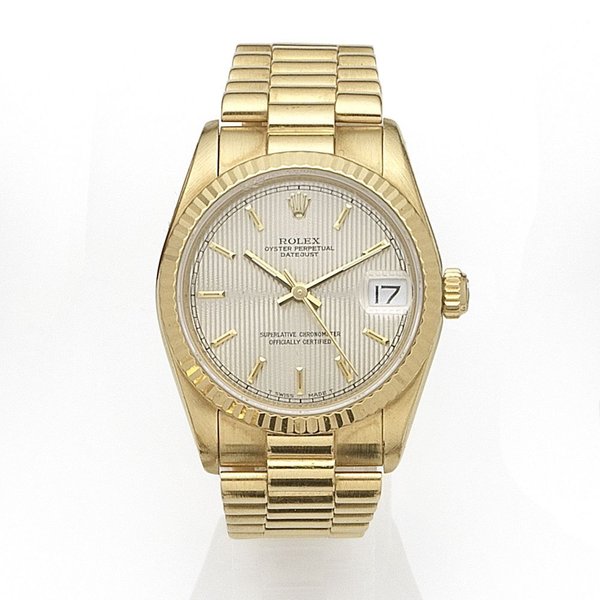 Rolex. A midsize 18K gold automatic calendar bracelet watch Datejust, Ref:68278, Serial No.932****, Movement No.404***, Circa 1986
