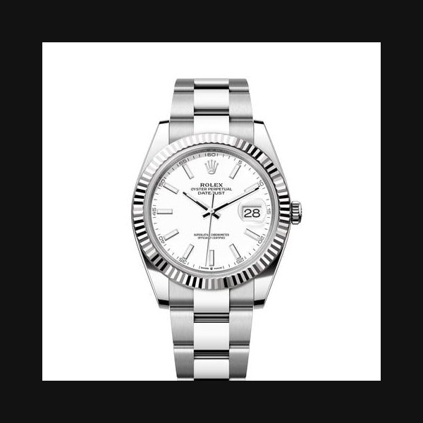 Rolex Datejust41 White Index Dial Stainless Steel Fluted Bezel Oyster Bracelet Ref. 126334