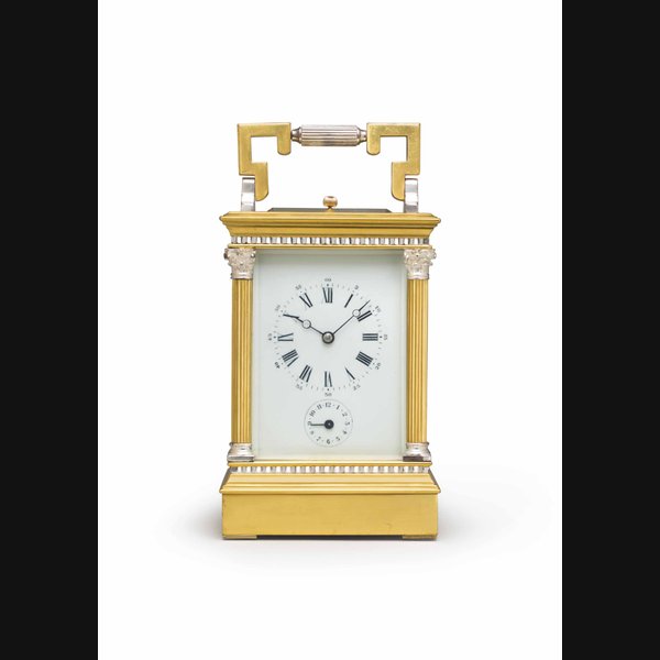 French. A Gilt-Brass and Glass Repeating and Striking Carriage Clock with Alarm UNSIGNED, NO. 674, LATE 19TH CENTURY