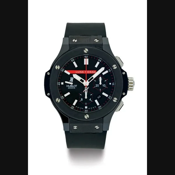 HUBLOT. A LIMITED EDITION CERAMIC AUTOMATIC CHRONOGRAPH WRISTWATCH WITH DATE SIGNED HUBLOT, BIG BANG, LUNA ROSSA, NO. 17/1000, CASE NO. 301 637516, CIRCA 2007
