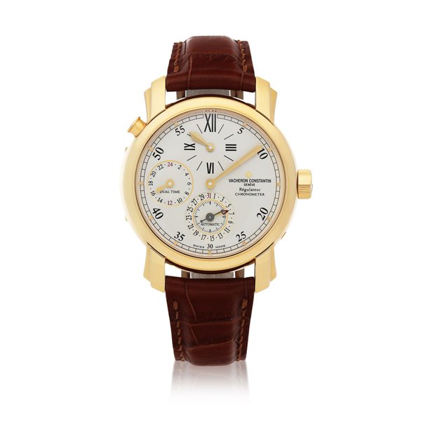 Vacheron Constantin Malte Regulateur, Ref. 42005 Yellow gold dual time wristwatch with date and regulator dial Circa 2005 | 江詩丹頓 42005型號「Malte Regulateur」黃金兩地時間腕錶備日期顯示及三針一線錶盤，年份約2005