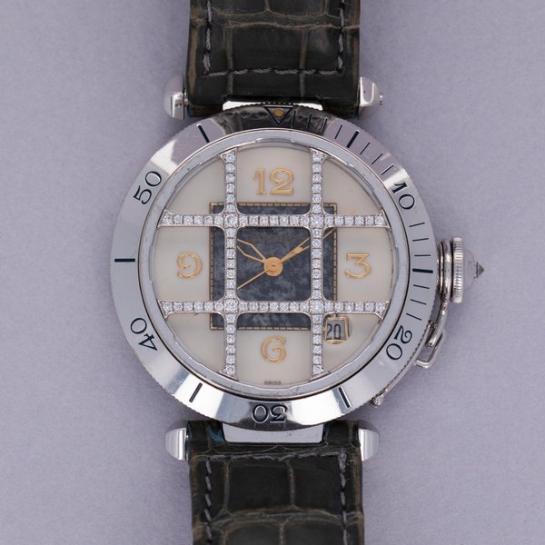 Cartier Cartier Pasha 2313 Green Marble Dial Diamond Grill 18k WG
