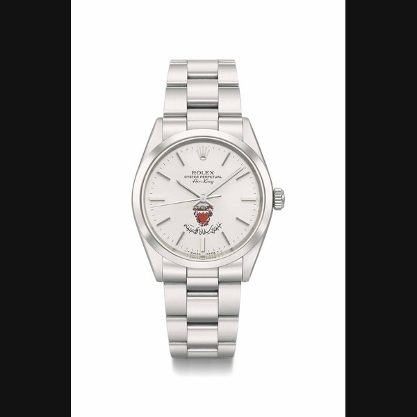 Rolex Rolex. A rare stainless steel automatic wristwatch with sweep centre seconds, made for Prince Khalifa Suleiman Al Khalifa, Prime Minister of Bahrain Signed Rolex, Oyster Perpetual, Air-King, ref. 5500, case no. L924243, circa 1989, Price & Market Data