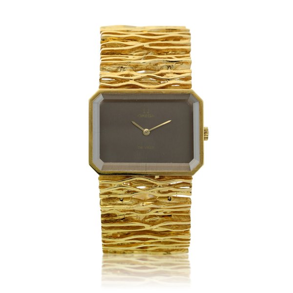 Omega Reference 8272 De Ville Designed by Gilbert Albert: A yellow gold rectangular bracelet watch, Circa 1965
