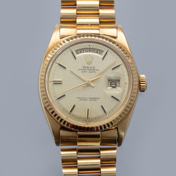 Rolex Day-Date 1803 Champagne Linen Dial 18k YG