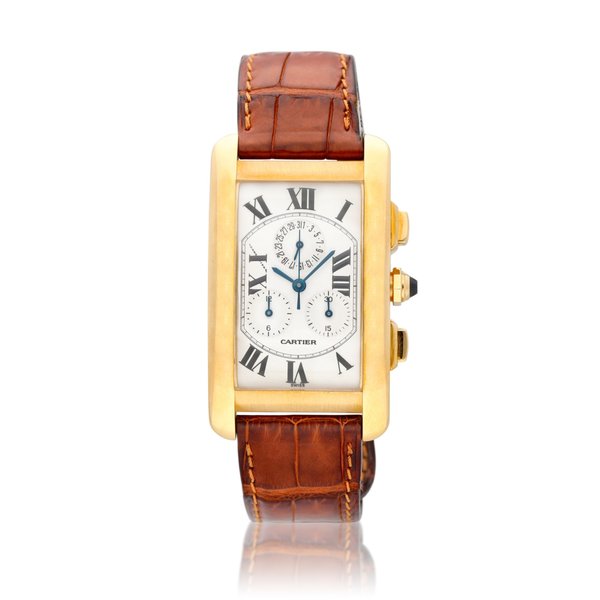 Cartier Tank Americaine, Ref. 1730 Yellow gold chronograph wristwatch with date Circa 1998
