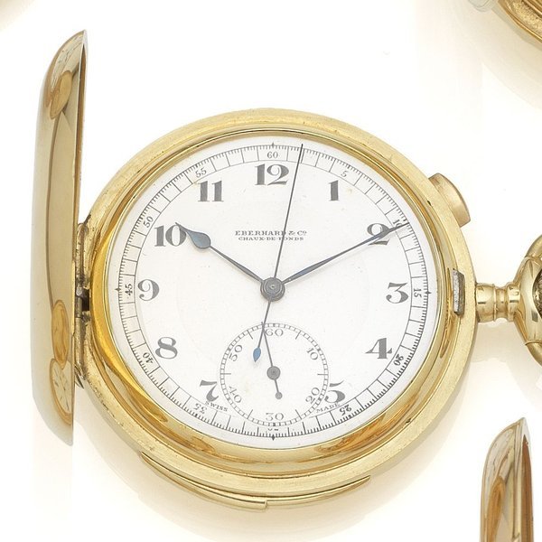 Eberhard & Co. An 18K gold keyless wind minute repeating chronograph full hunter pocket watch Case No.153833, Movement No.8641, Circa 1890