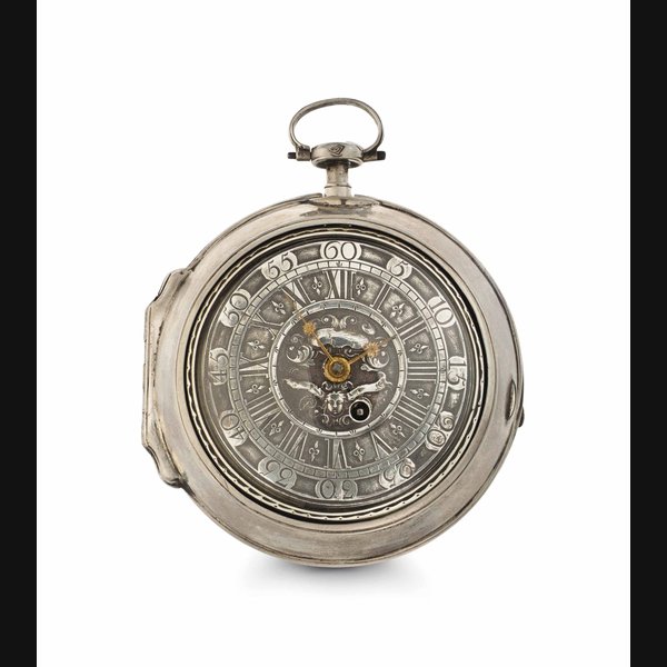 Anonymous. A Rare Silver and Tortoise Shell Pair Case Quarter Repeating Verge Watch with Six Bell Music UNSIGNED, EARLY 18TH CENTURY