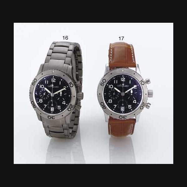 BREGUET. A STAINLESS STEEL AUTOMATIC CHRONOGRAPH WRISTWATCH WITH DATE SIGNED BREGUET, TYPE XX. "TRANSATLANTIQUE", NO. 37570, REF. 3820, CIRCA 1998