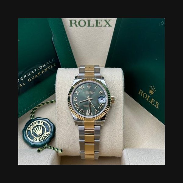 Rolex Rolex Datejust31 NEW 2024 Green Roman Pave 6 Diamond Dial Two Tone Yellow Gold Fluted Oyster