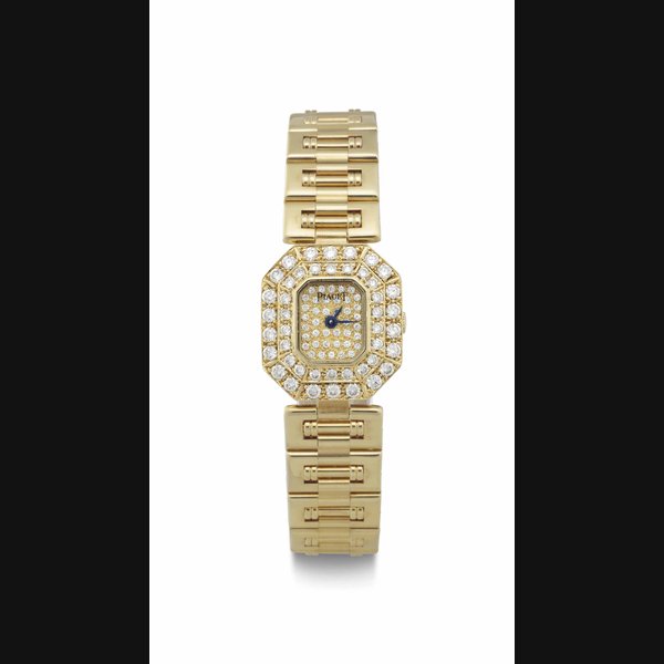 Piaget. A Lady's 18k Gold and Diamond-Set Bracelet Watch SIGNED PIAGET, REF. 8491 K 82, CASE NO. 481'523, MANUFACTURED IN 1987