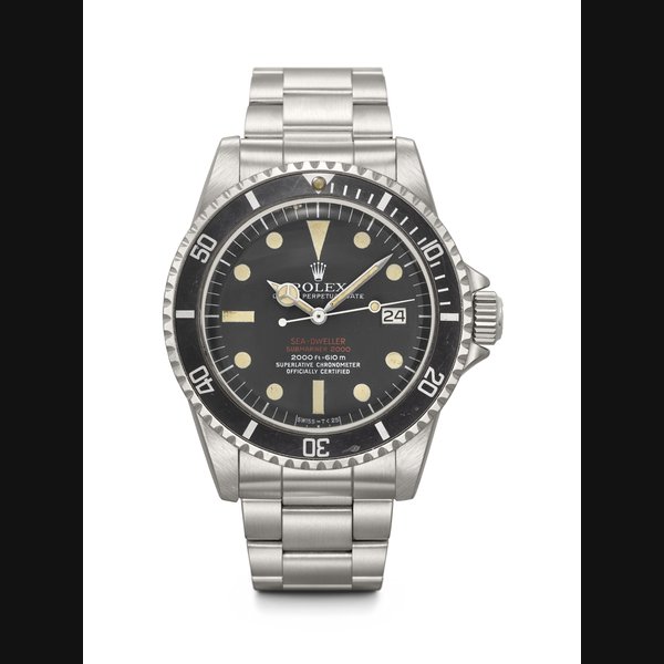 ROLEX. AN ATTRACTIVE STAINLESS STEEL AUTOMATIC WRISTWATCH WITH SWEEP CENTRE SECONDS, DATE AND BRACELET SEA-DWELLER SUBMARINER 2000 MODEL, REF. 1665, CASE NO. 3'078'327, CIRCA 1972