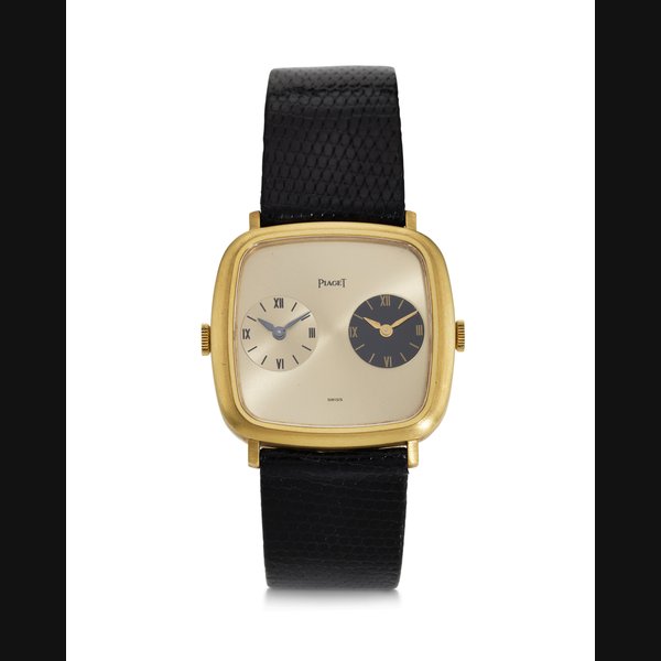 PIAGET, REF. 612773, AN 18K YELLOW GOLD CUSHION-SHAPED DUAL-TIME WRISTWATCH WITH TWO INDEPENDENT MOVEMENTS