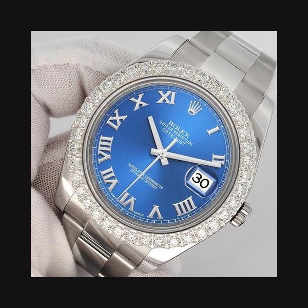 Rolex Rolex Datejust II41mm 3.8ct Diamond Bezel/Blue Roman Watch 116300 Box Papers