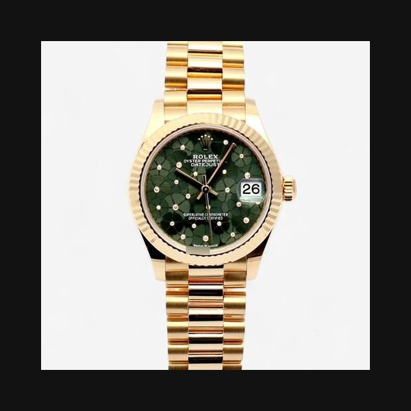 RolexOlive Green Floral Motif 278278 Original Diamond Datejust 31 Medium Women's Gold Watch [U]