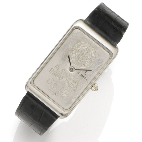 Corum. A platinum manual wind ingot wristwatch Gr.15, Ref:55400, Case No.348748, Movement No.178410, Sold 18th July 1980
