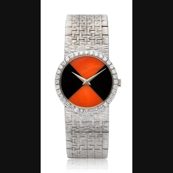 PIAGET, LADIES’ 18K WITH CORAL AND ONYX DIAL AND DIAMOND-SET BEZEL, REF. 9706 A 6
