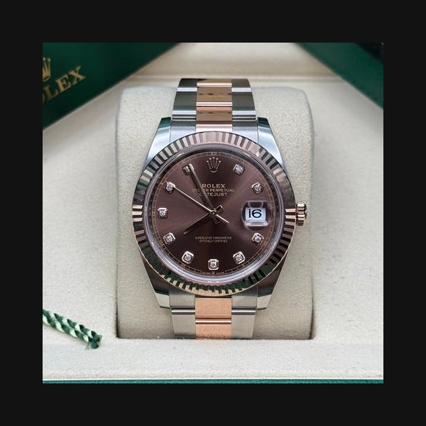 Rolex Datejust41 Chocolate Diamond Dial Two Tone Rose Gold Fluted Bezel Oyster Bracelet Ref. 126331