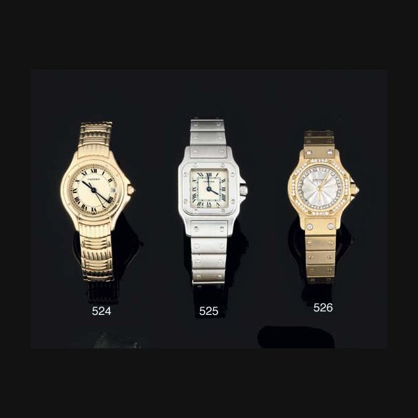 Cartier. A Lady's Stainless Steel Quartz Water Resistant Curved Wristwatch on matching Bracelet SIGNED CARTIER, MODEL SANTOS, CASE NO BB 165830, CIRCA 2000