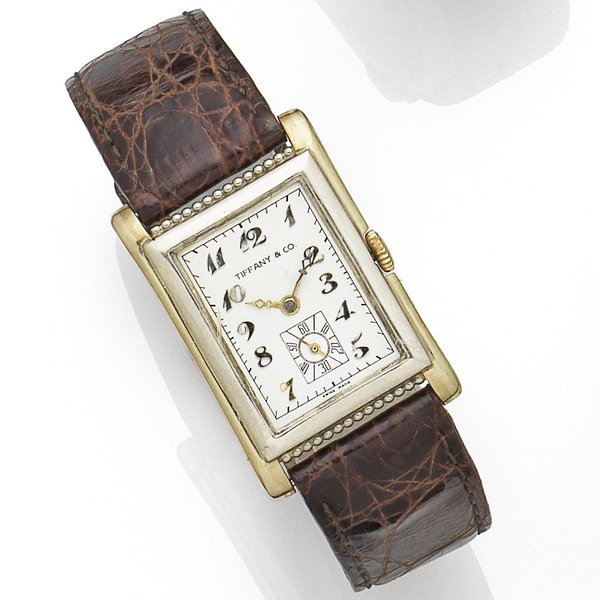Tiffany & Co Longines. A two colour 14K gold manual wind wristwatch Retailed by Tiffany & Co, Case No.4693821, Movement No.4693821, Circa 1930