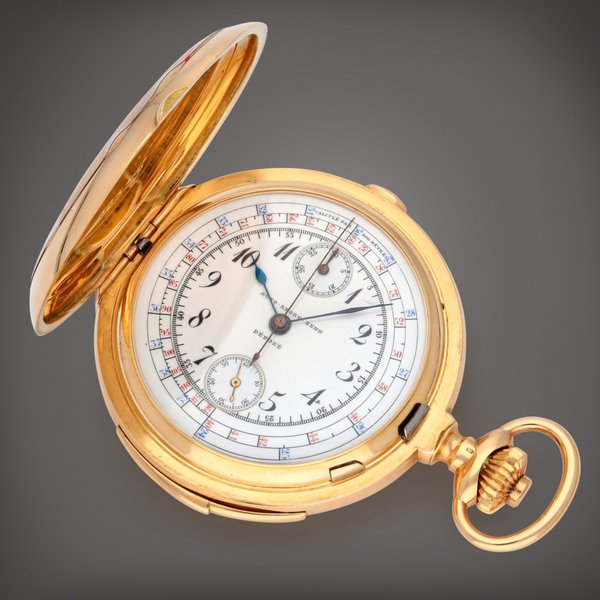 Jaeger-LeCoultre Retailed by F. Senn, Bâle & Paris: A yellow gold hunting cased minute repeating chronograph watch with lever escapement | Circa 1920