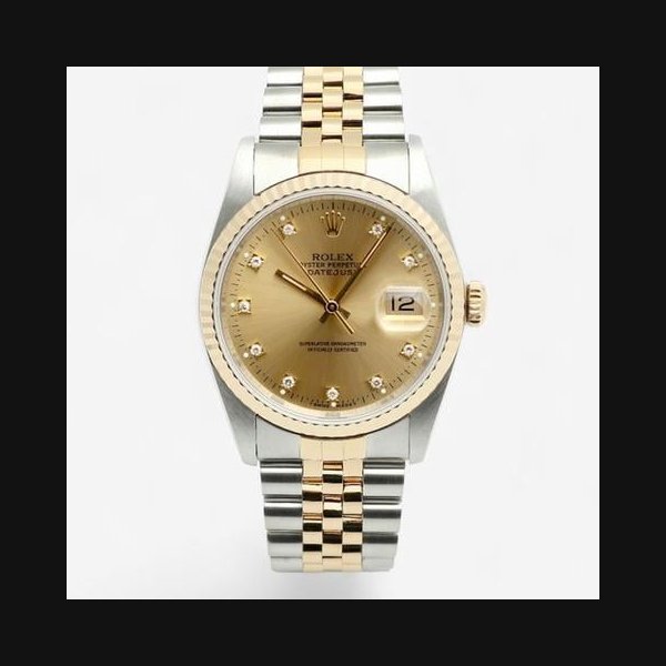 Rolex RolexDatejust 36 Men's Combi Watch Champagne Gold Original Diamond 1990 [U]
