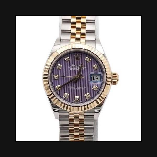 Rolex279173 18K Gold Combination 10P Diamond Datejust Lavender Dial 28mm Women's Watch [U]