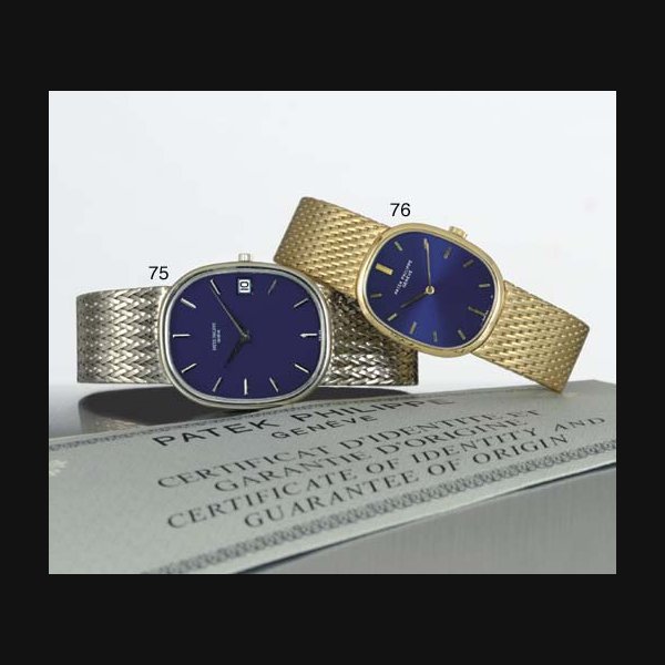 PATEK PHILIPPE. A FINE AND LARGE 18K WHITE GOLD OVAL AUTOMATIC BRACELET WATCH WITH DATE SIGNED PATEK PHILIPPE, GENEVE, "ELLIPSE", MOVEMENT NO. 1302367, CASE NO. 2752836, REF. 3605/1, CIRCA 1980