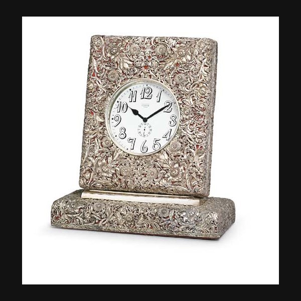 A fine Victorian silvered metal eight-day desk timepiece MAJESTIC, SWISS, RETAILED BY BLACK STARR & FROST. CIRCA 1900