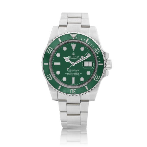 Rolex Submariner "Hulk", Reference 116610LV | A stainless steel wristwatch with date and bracelet, Circa 2014 |  勞力士 Submariner “Hulk" 型號116610LV | 精鋼鏈帶腕錶，備日期顯示，約2014年製 · 116610LV