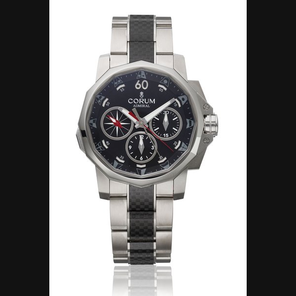 CORUM, STEEL ADMIRAL SPLIT SECONDS CHRONOGRAPH WRISTWATCH, REF. A986/04105 MOVEMENT NO. 690'008, CASE NO. 2'373'818