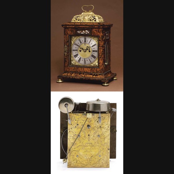 A German mulberry and gilt-brass mounted striking eight day table clock with pull quarter repeat ANDREAS FICHTNER, DRESDEN. CIRCA 1700