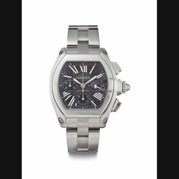 Cartier Cartier. A Large Stainless Steel Automatic Chronograph Wristwatch With Date And Bracelet SIGNED CARTIER, ROADSTER, REF. 2618, CASE NO. 268123BB, CIRCA 2002