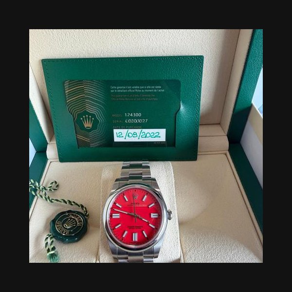 Rolex Oyster Perpetual41 41 Stainless Steel Coral Red Dial 124300