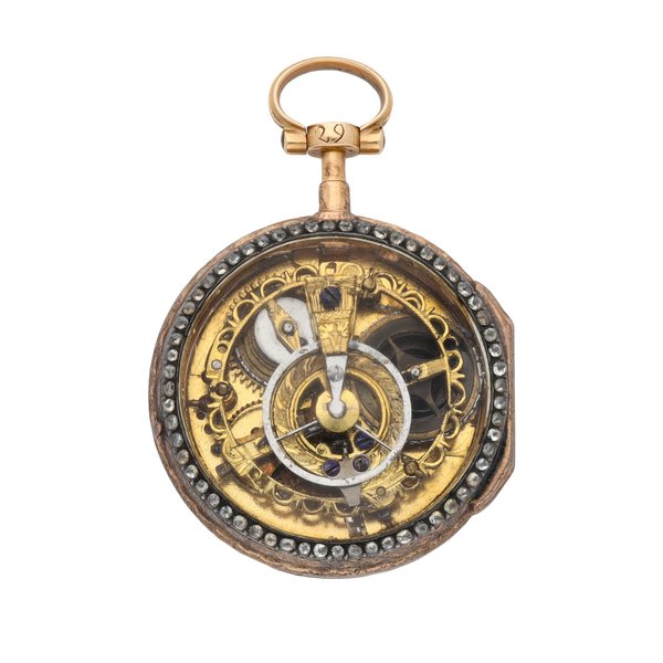 French A gold and paste-set skeletonized verge watch Circa 1770