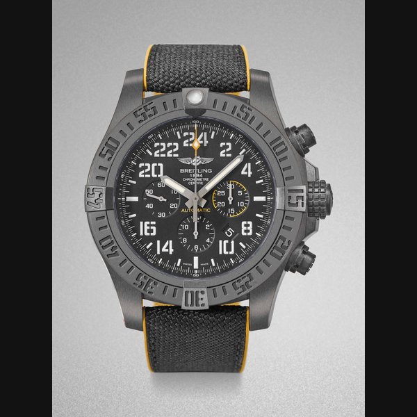 BREITLING. A FINE AND LARGE BREITLIGHT® AUTOMATIC CHRONOGRAPH WRISTWATCH WITH 24 HOUR DIAL, INTERNATIONAL WARRANTY AND BOX SIGNED BREITLING, AVENGER, CHRONOMETRE CERTIFIE, AUTOMATIC, AVENGER HURRICANE MODEL, REF. XB1210, CASE NO. 4’601’571, CIRCA 2016