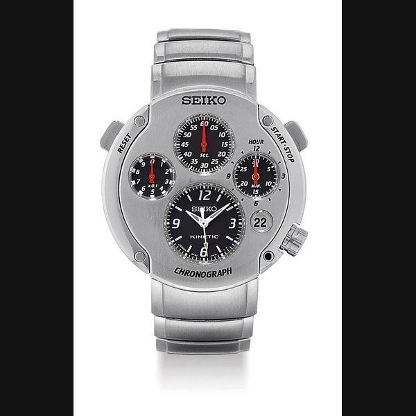 Seiko SEIKO. A STAINLESS STEEL LIMITED EDITION SELF-GENERATING QUARTZ CHRONOGRAPH WRISTWATCH WITH SWEEP CENTRE SECONDS, DATE AND BRACELET · 9T82-0A10
