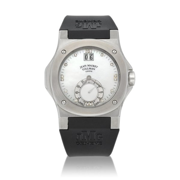Jean-Mairet & Gillman Lady Sport Grande Date | Stainless steel and diamond-set wristwatch with digital date display and mother-of-pearl dial | Circa 2005