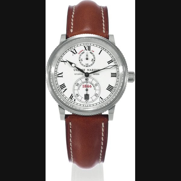 Ulysse Nardin 1846 Marine Chronometer Ulysse Nardin, Le Locle, Suisse, "1846 Marine Chronometer, Officially Certified Chronometer', case No. 3245, Ref. 263-22. Made circa 2000. Fine, self-winding, water resistant, stainless steel chronometer wristwatch with date, power reserve and a stainless steel Ulysse Nardin buckle. | The Collection of a European Nobleman | Geneva, 11th May 2008 · 263-22