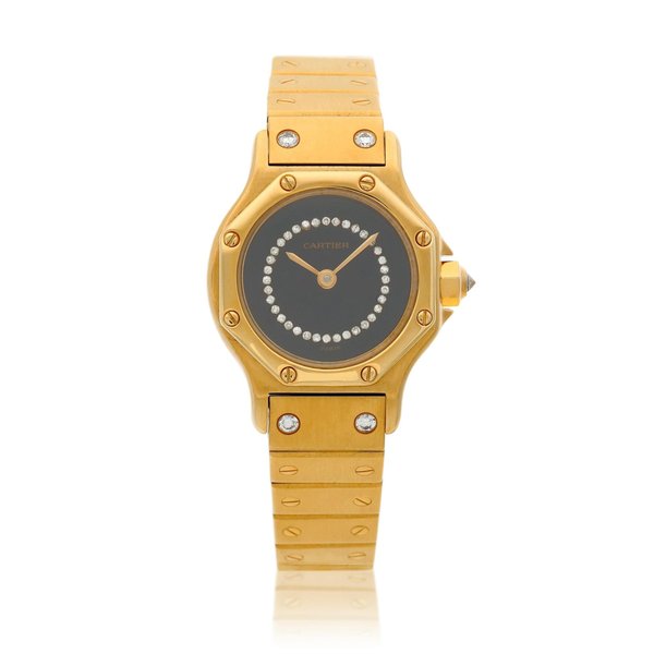Cartier Santos Octagon,  A yellow gold and diamond-set bracelet watch, Circa 1996