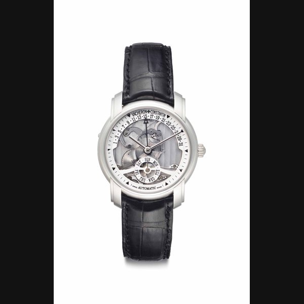 Vacheron Constantin Vacheron Constantin. A Limited Edition Fine and Rare Platinum Automatic Semi-skeletonized Wristwatch with Day and Retrograde Date, Made to Commemorate the 247th Anniversary of Vacheron Constantin Signed Vacheron Constantin, Genève, Patrimony Retrograde Model, No. 172/247, Ref. 47245, Movement No. 887'932, Case No. 768'664, Manufactured in 2002