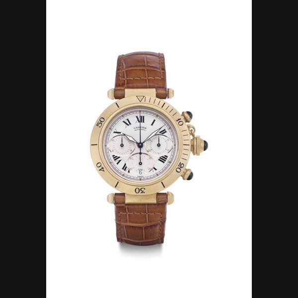 Cartier Cartier. A Fine 18k Gold Automatic Chronograph Wristwatch with Date SIGNED CARTIER, AUTOMATIC, PASHA DE CARTIER MODEL, REF. 2111 1, CASE NO. M209179, CIRCA 1995