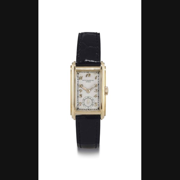 PATEK PHILIPPE. AN 18K GOLD RECTANGULAR WRISTWATCH WITH BREGUET NUMERALS SIGNED PATEK PHILIPPE & CO., GENEVE, RAILWAY MODEL, MOVEMENT NO. 831942, CASE NO. 504879, REF. 430, MANUFACTURED IN 1937